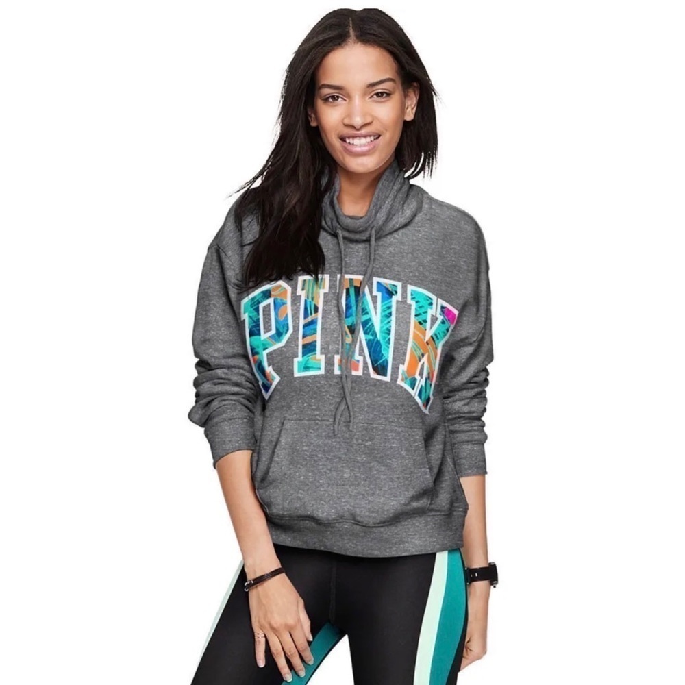 Vs Pink Tropical Print Cowl Neck Sweatshirt